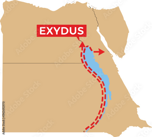 Exodus map of ancient Egypt and the Red Sea, illustrating the biblical route of the Israelites, a historical journey.