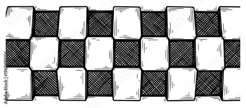 Vintage hand drawn tile pattern with detailed cross hatching shading style