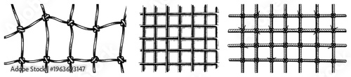 Set of hand drawn wire mesh fences and grids in vintage engraving style