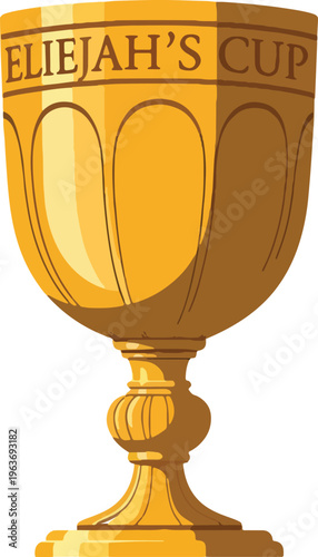 Elijah's cup vector illustration, a golden ornate goblet with 'Elijah's Cup' text inscribed on its rim, set against a transparent background.