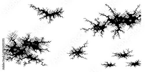 Set of hand drawn cracked surface textures and ground fissures in detailed vintage engraving ink style