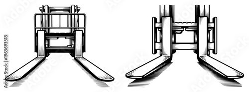 Vintage vector sketch of forklift forks and lifting carriage for warehouse logistics