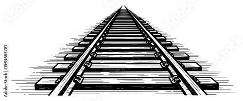 Perspective view of railroad tracks receding into the distance in hand drawn sketch style