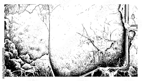 Highly detailed hand drawn weathered wall background with cracks and dripping textures