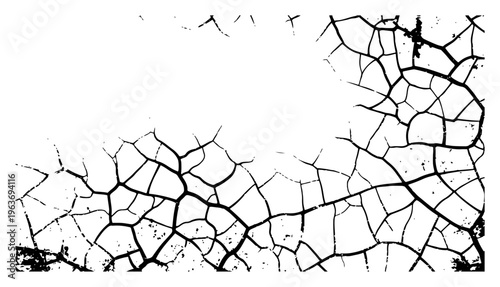 Abstract high contrast cracked earth texture with deep black fissure lines