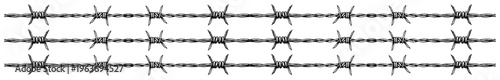 Barbed wire horizontal strands set, security fence graphic elements isolated on white background