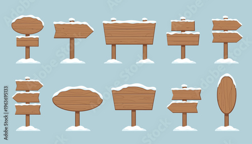 Wooden winter signpost collection, 10 snow covered wood signs, rustic directional boards