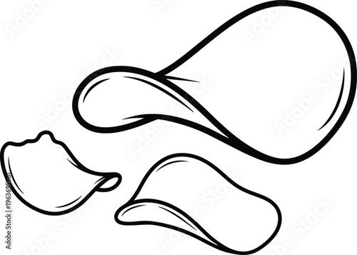 Potato chips vector illustration, crispy snack line art, salty junk food outline icon