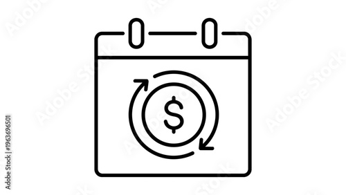 Subscription revenue and recurring payment vector icon illustration featuring a calendar with a dollar sign and circular arrows, representing monthly billing, financial cycles, and business income.