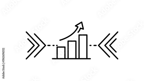 Scalability vector icon illustration featuring a minimalist black line bar chart with an upward growth arrow and expansion symbols on a white background for business progress and development.