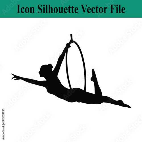 Woman performing aerial hoop acrobatics in mid air horizontally  aerialist flying