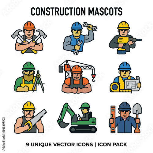 Construction Workers Icon Set.