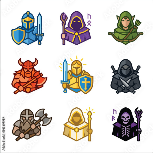 Fantasy characters and warriors icons.