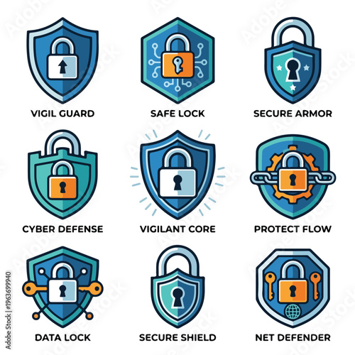 Digital Security Shield Icons.