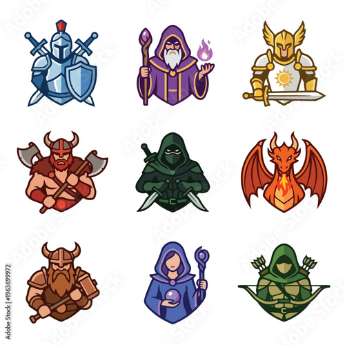 Fantasy creatures and warriors.