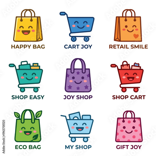 Smiling Shopping Carts and Bags.