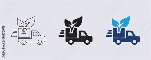 Eco delivery truck icon, symbolizing environmentally friendly logistics, sustainable transport services, represent green supply chain concepts, sustainable development, greenhouse free transportation.