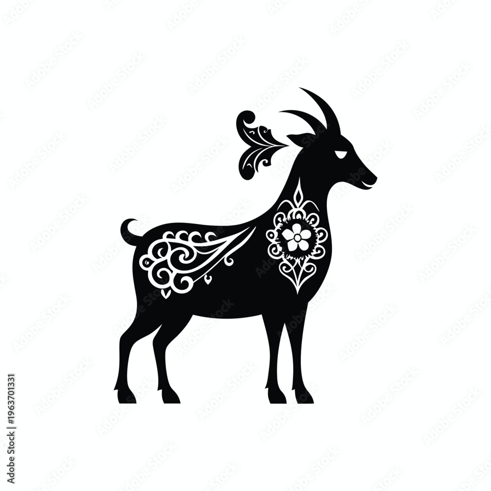 Fototapeta premium Decorative goat silhouette with Islamic patterns Eid ul Adha Qurbani minimal vector