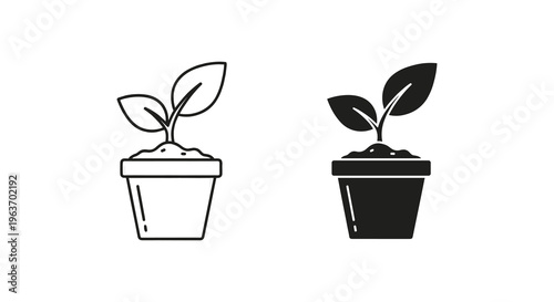 Plant, seedling, sprout icons, black and white, line style, vector graphics
