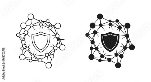 Cyber security icons, shield protection symbols, network safety vectors, 2 network security icons