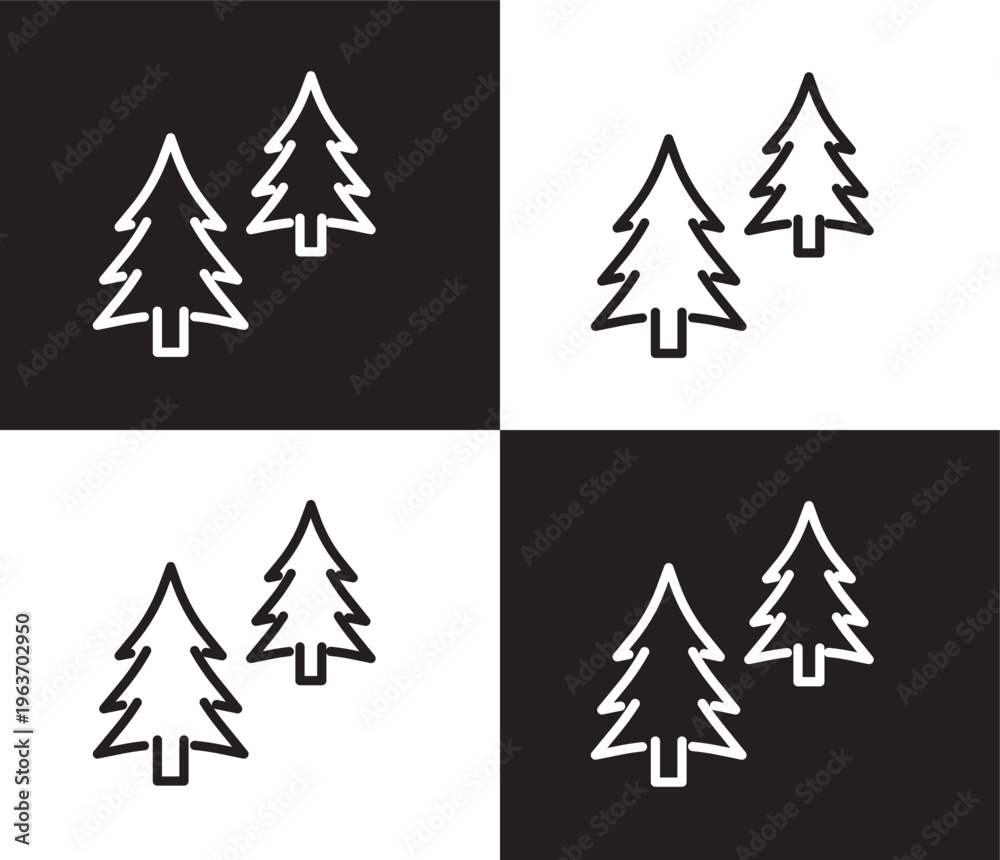 Obraz premium christmas trees icon. Outline and filled christmas trees, christmas icon from ecology collection. Thin line and Solid vectors isolated on black, white background. Editable christmas trees symbol