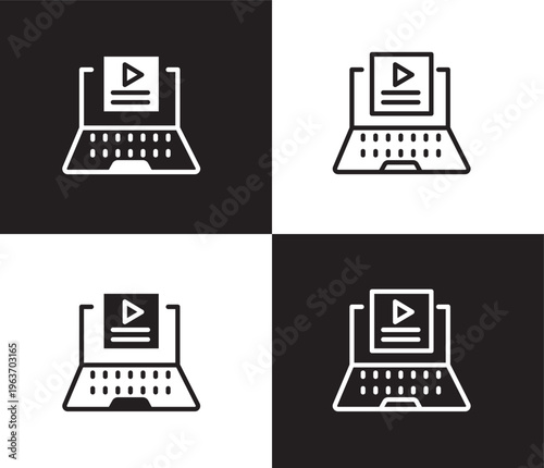 video tutorials icon. Outline and filled video tutorials icon from distance learning collection. Thin line and Solid vectors isolated on black, white background. Editable video tutorials symbol