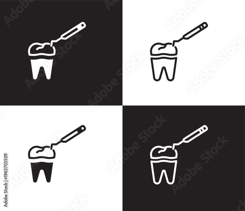 tooth filling icon. Outline and filled tooth filling icon from dental health collection. Editable tooth filling symbol
