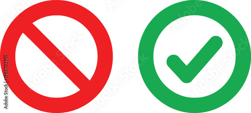 A red prohibition circle next to a green circle with a check mark representing right and wrong Vector