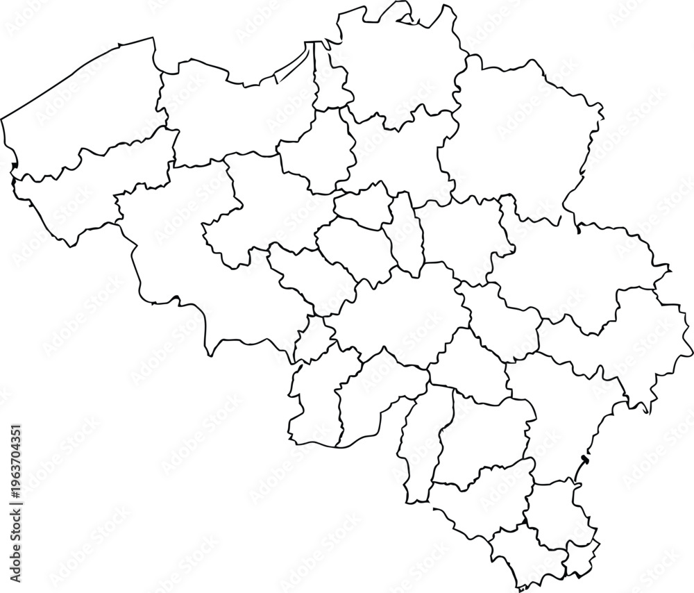 Fototapeta premium A clear black and white outline map of belgium showing the borders of its various internal provinces Vector