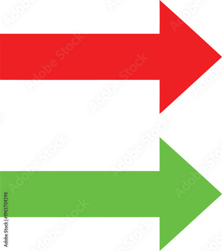 A vibrant red arrow and a bright green arrow stacked vertically on a clean white background area. Vector