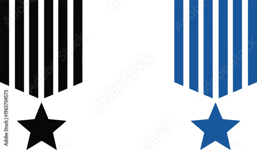 A minimalist graphic showing two identical medal symbols with one in black and one in blue tones Vector