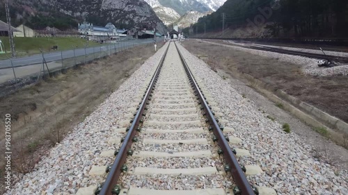 aerial view of the train station of Canfranc in the pyrenees