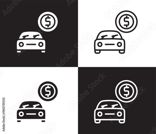 buy a car icon. Outline and filled buy a car icon from commerce and marketing collection. Thin line and Solid vectors isolated on black, white background. Editable buy a car symbol