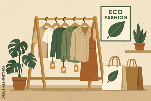 Eco-friendly fashion display in a sustainable clothing store