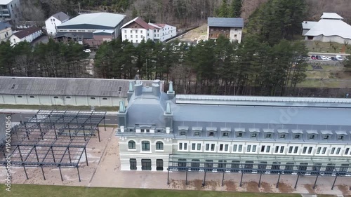 aerial view of the train station of Canfranc in the pyrenees