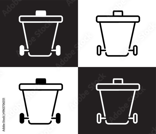 wiping trash can icon. Outline and filled wiping trash can, dustpan icon from cleaning collection. Thin line and Solid vectors isolated on black, white background. Editable wiping trash can symbol
