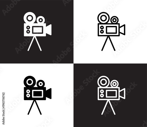 movie camera icon. Outline and filled movie camera icon from cinema and theater collection. Thin line and Solid vectors isolated on black, white background. Editable movie camera symbol