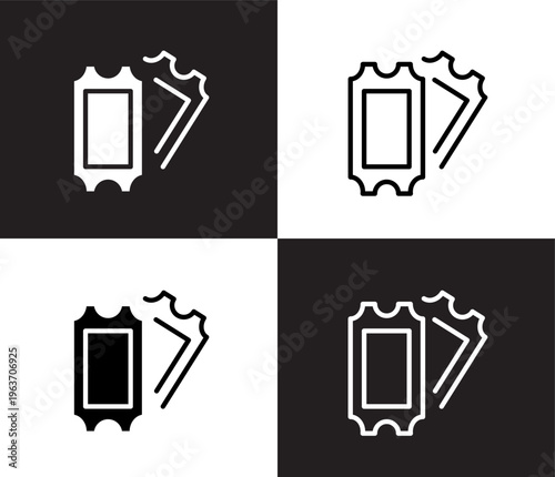 two movie tickets icon. Outline and filled two movie tickets icon from cinema and theater collection. Thin line and Solid vectors isolated on black, white background. Editable two movie tickets symbol