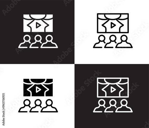 theatre screen icon. Outline and filled theatre screen icon from cinema and theater collection. Thin line and Solid vectors isolated on black, white background. Editable theatre screen symbol