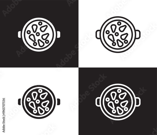 paella with parwns icon. Outline and filled paella with parwns icon from restaurant collection. Thin line and Solid vectors isolated on black, white background. Editable paella with parwns symbol