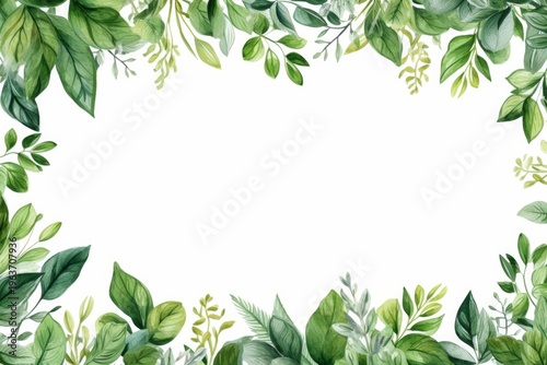 Watercolor leaves creating a lush natural frame with copy space