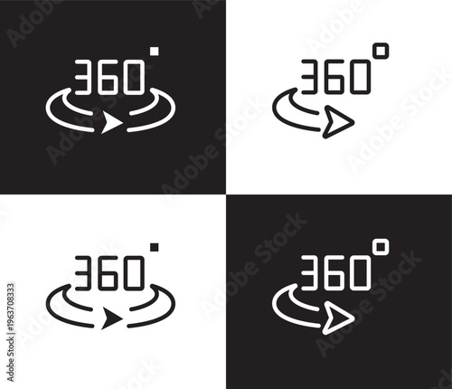 360 degrees icon. Outline and filled 360 degrees icon from artificial intellegence collection. Thin line and Solid vectors isolated on black, white background. Editable 360 degrees symbol