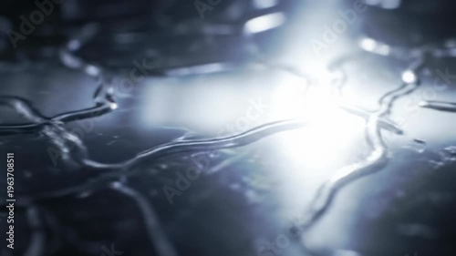 Wallpaper Mural Extreme close-up on a polished silver metallic surface with fluid light patterns, a pulsating highlight, and flowing lines, transitioning to a clean, organized visual. Concept of advanced Torontodigital.ca