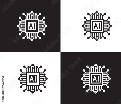 ai grid icon. Outline and filled ai grid icon from ai and future technology collection. Thin line and Solid vectors isolated on black, white background. Editable ai grid symbol