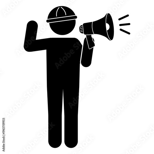 メガホンで誘導する人のピクトグラム