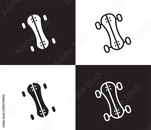 longboard icon. Outline and filled longboard icon from transportation collection. Thin line and Solid vectors isolated on black, white background. Editable longboard symbol