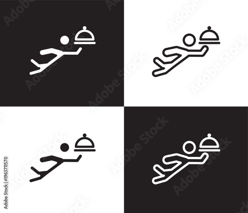 waiter falling icon. Outline and filled waiter falling icon from sport and game collection. Thin line and Solid vectors isolated on black, white background. Editable waiter falling symbol
