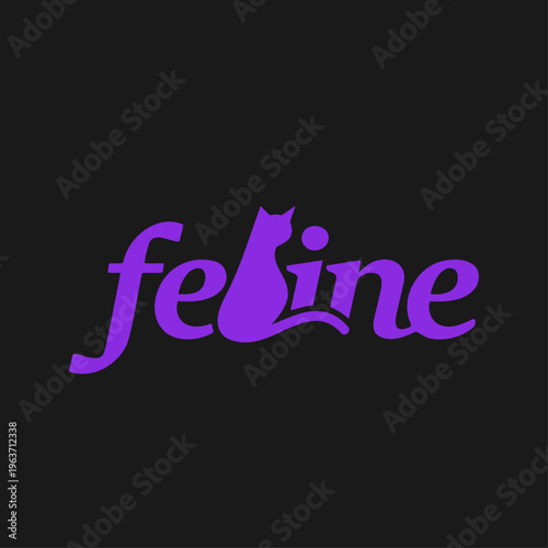 Premium Feline Logo: Elegant Script Typography Cat Silhouette Emblem for Boutique Pets, Feline Cafes, and Luxury Pet Lifestyle