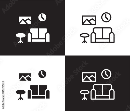 house decoration icon. Outline and filled house decoration icon from real estate industry collection. Thin line and Solid vectors isolated on black, white background. Editable house decoration symbol