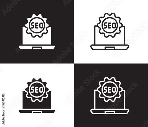seo badge icon. Outline and filled seo badge icon from information technology collection. Thin line and Solid vectors isolated on black, white background. Editable seo badge symbol